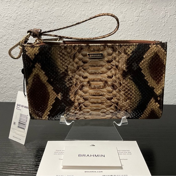 Brahmin Daisy SAVIANO FOLKLORE PYTHON (?) Wristlet Cosmetic Clutch NWT